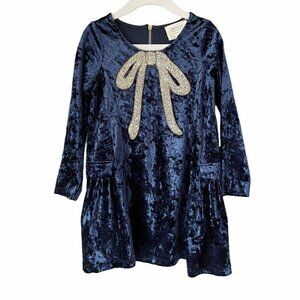 Hanna Banana Jewel Bow Long Sleeve Blue Velvet Dre
